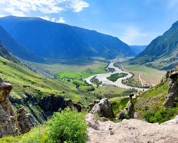 Каменные грибы, Телецкое озеро с высоты и на катере