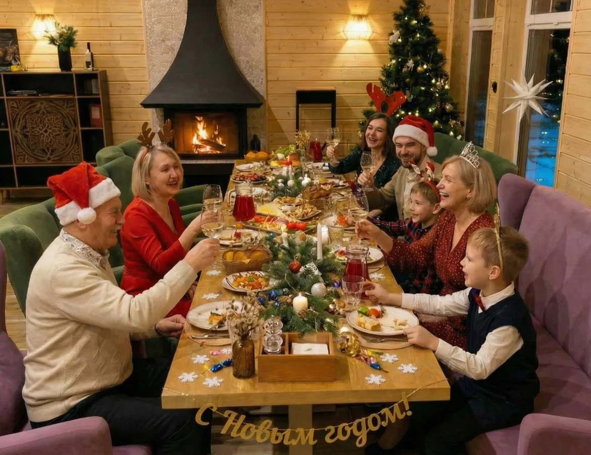Новогодние каникулы с близкими в панорамном коттедже с камином