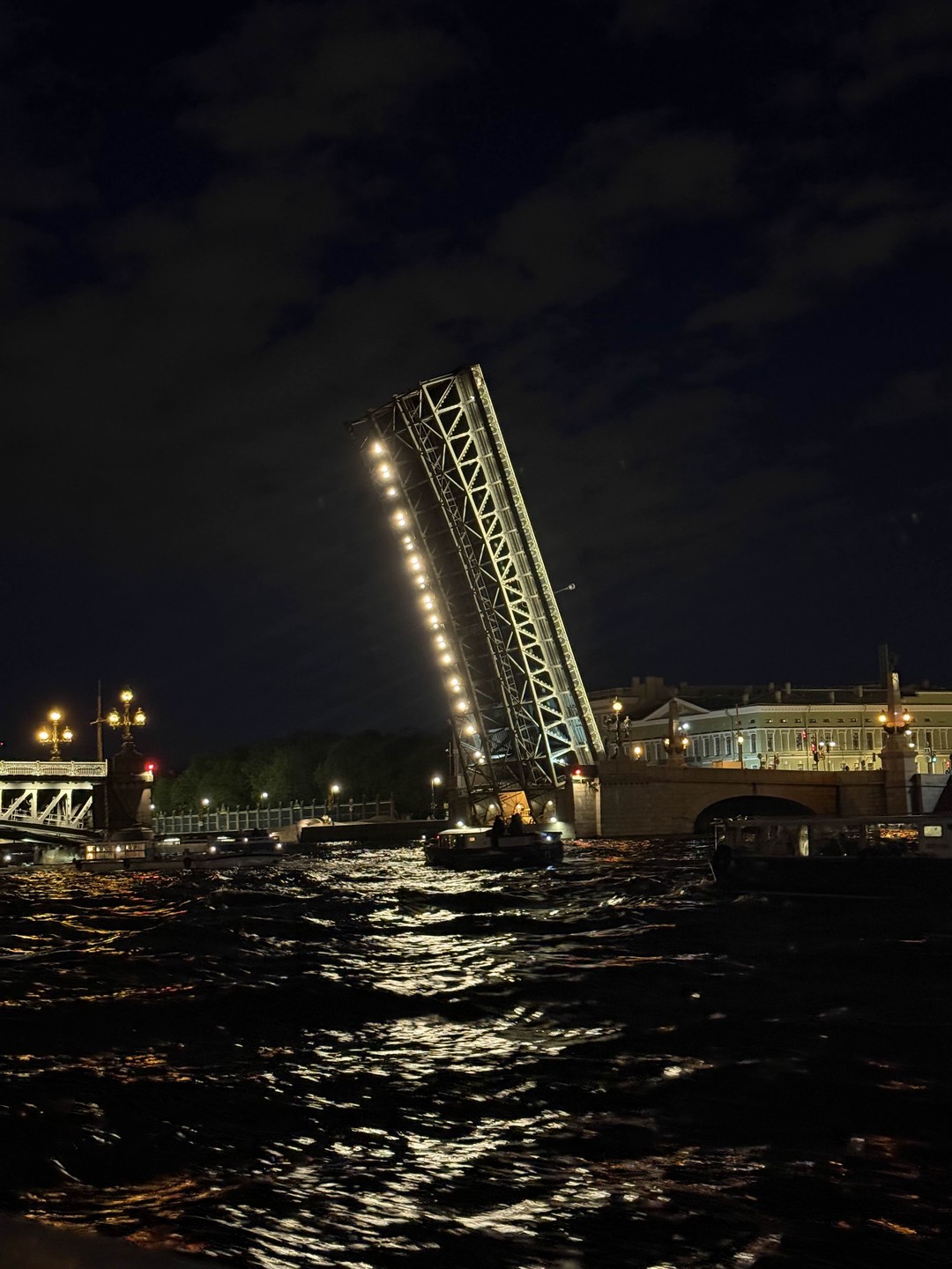 Все было прекрасно, посмотрели на развод трех мостов, на крытой палубе было тепло и есть горячие