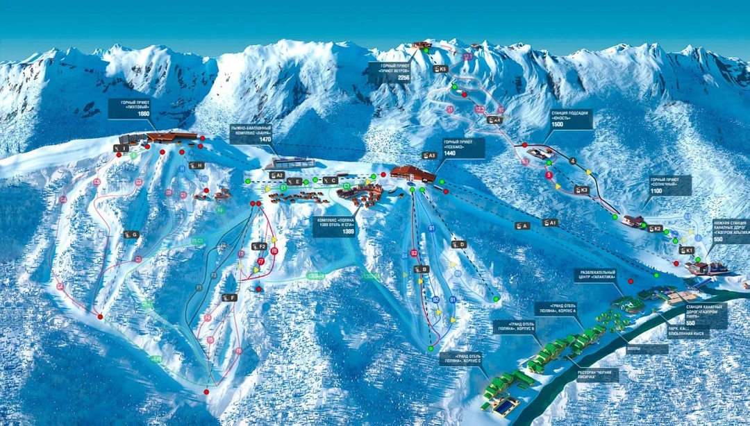 Схема трасс на курорте «Газпром»