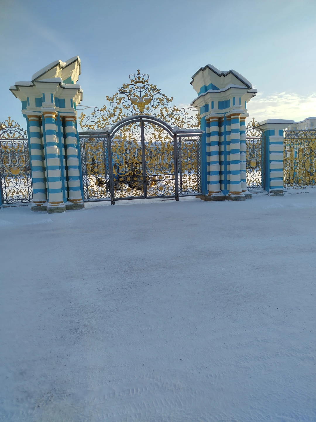 Несмотря на морозец, выглянуло солнце и экскурсия удалась. Посетили Екатерининский и Александровский парки. Зимой там тоже